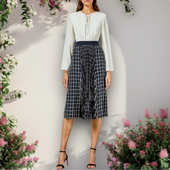 Ted Baker ‘Francesca’ Gaelic Glamour Check Print Pleated Dress US Size 4 - Picture 5 of 16